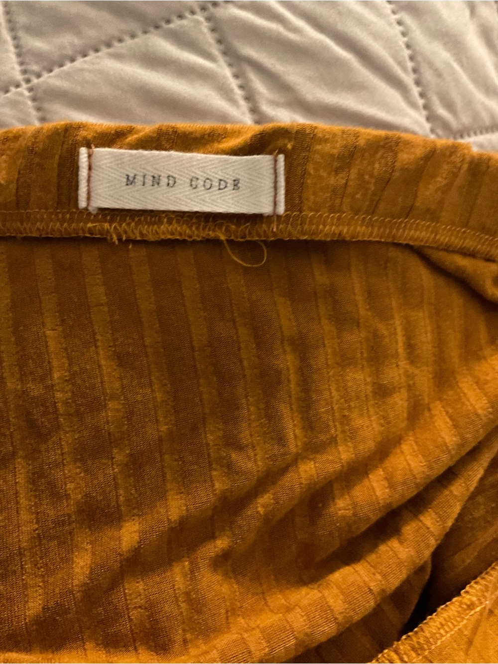 Mind Code Mustard Ribbed Off-Shoulder Crop Top - Picture 4 of 5